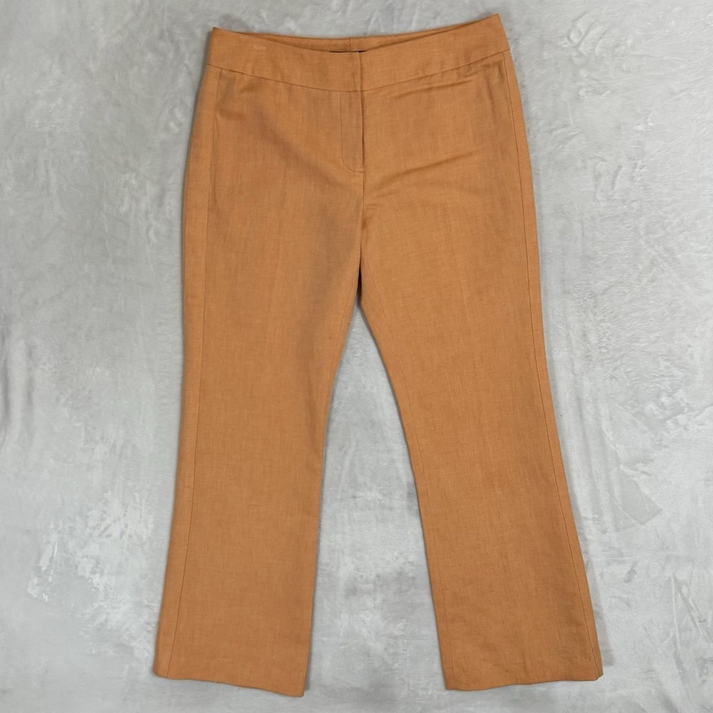 Etcetera Orange Linen Blend Trousers Size 6 Mid Rise Bootcut Dress Pant Tropical